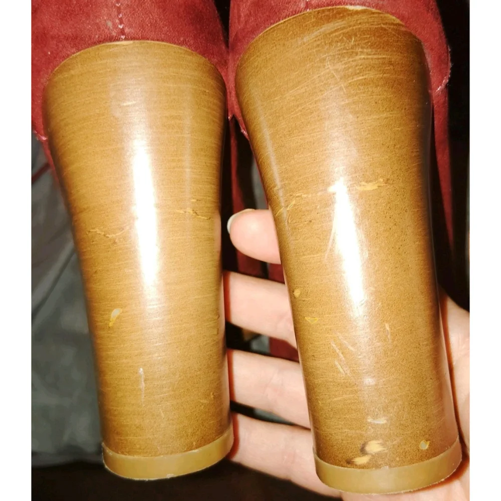 Bamboo EMBARK-25S Size 9 Burgundy Lace Up Cutout Block 4" Heel Booties Peep Toe - Picture 9 of 9